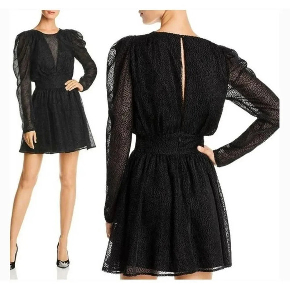 New LINI Gemma Velvet Polka Dot Long Sheer Sleeves Mini Cocktail Dress S - Picture 2 of 13